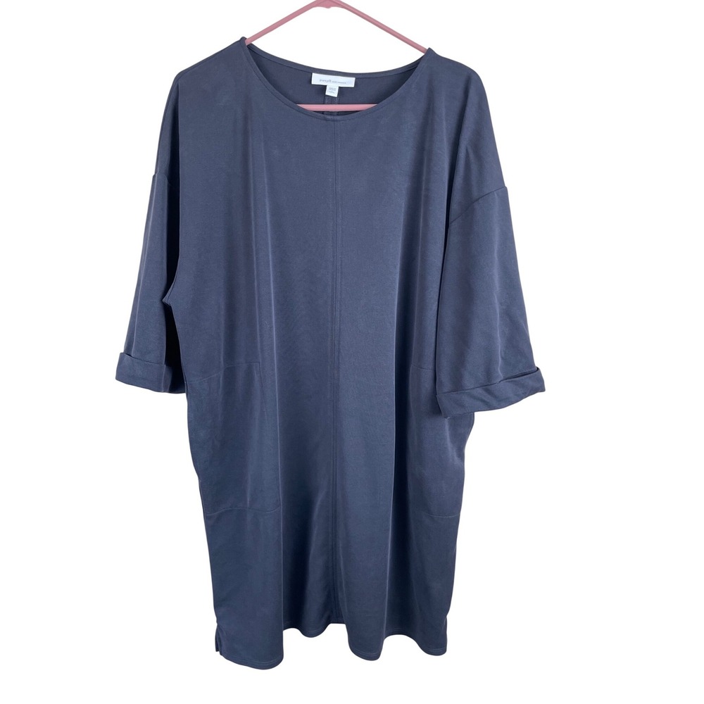 pure jill Sand Washed Tencel Modal Blend Petite large Dress Blue Midi Pockets